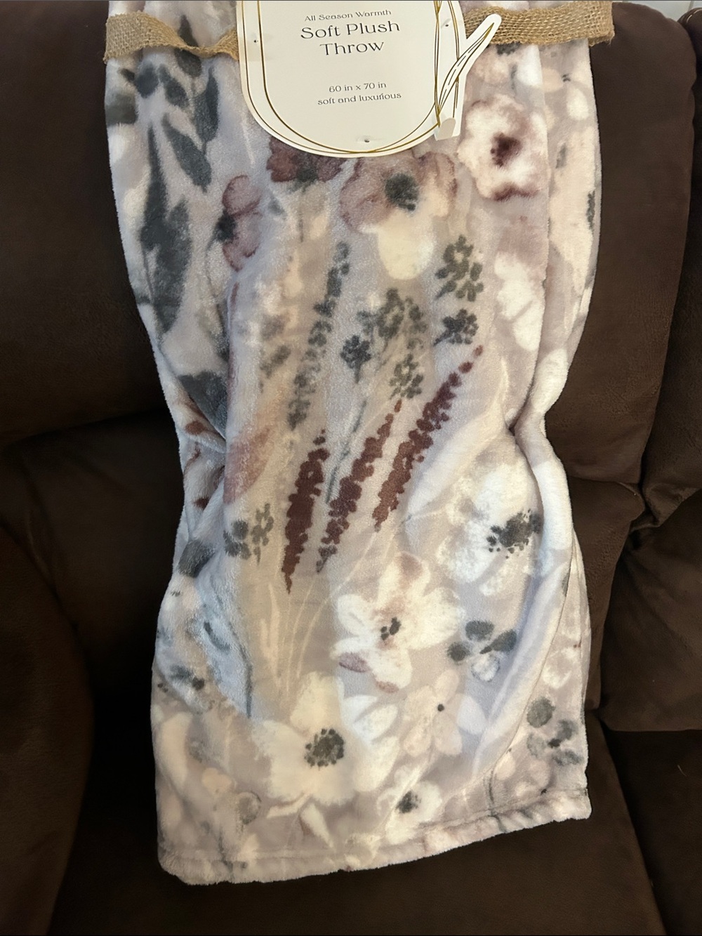 Soft Plush Floral Throw Blanket - Neutral Tones